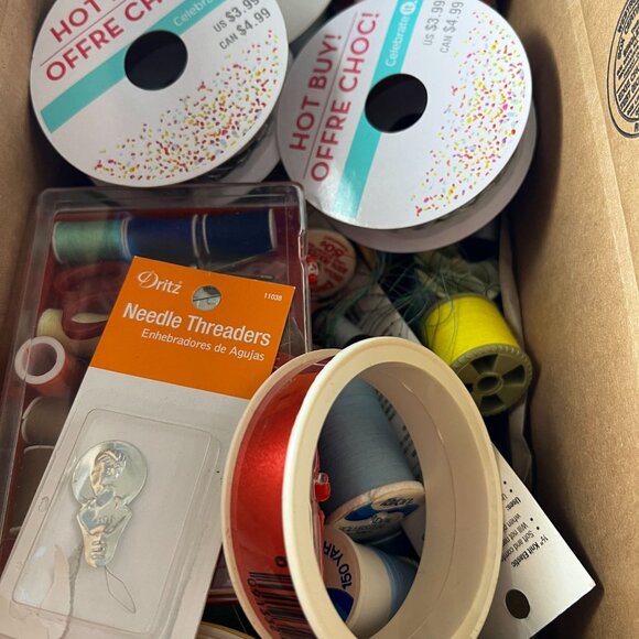 Mixed Craft Ribbon & Sewing Supplies Box 18" X 6" X 5" Celebrate It Dritz And - Picture 3 of 5